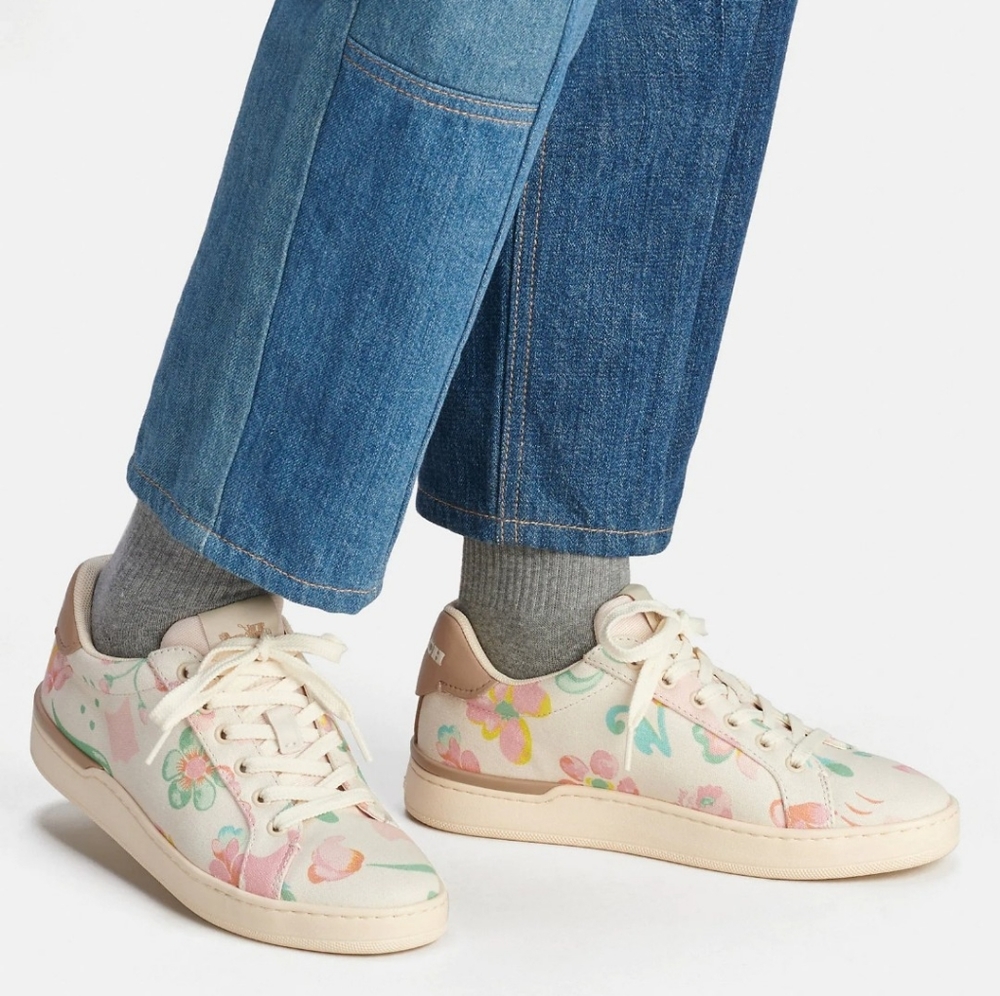 COACH!!! 10B🍍Clip Low Top Sneaker With Floral